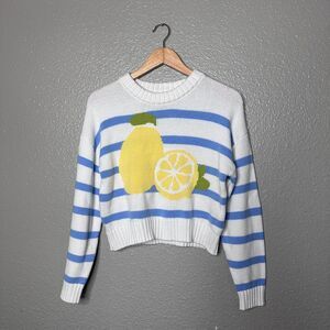 Freshman 1996 Striped Lemon Sweater Blue white Small